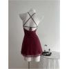 image:imageGORGLITTER Womens Flower Strapless Halter Bodycon Mini Dresses Elegant Classy Y2K Mesh Tassel Backless Summer SundressBurgundy