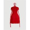 image:imageGORGLITTER Womens Flower Strapless Halter Bodycon Mini Dresses Elegant Classy Y2K Mesh Tassel Backless Summer SundressRed