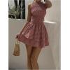 image:imageGORGLITTER Womens Gingham Mini Dress Cute Tiered Ruffle Hem Smocked Plaid A Line Vacation Short Tank DressesRed
