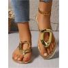 image:imageGORGLITTER Womens Gold Flip Flops Square Toe Summer Sandals 2026 Wedding Dressy Vacation Beach Slides ShoesGold Metal