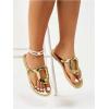 image:imageGORGLITTER Womens Gold Flip Flops Square Toe Summer Sandals 2026 Wedding Dressy Vacation Beach Slides ShoesGold Metal Ring