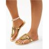 image:imageGORGLITTER Womens Gold Flip Flops Square Toe Summer Sandals 2026 Wedding Dressy Vacation Beach Slides ShoesGold Metal Ring
