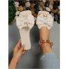 image:imageGORGLITTER Womens Gold Sandals Dressy Cute Summer 2026 Bow Square Toe Trendy Beach Boho Wedding Vacation Slides ShoesBeige B