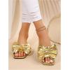 image:imageGORGLITTER Womens Gold Sandals Dressy Cute Summer 2026 Bow Square Toe Trendy Beach Boho Wedding Vacation Slides ShoesGold