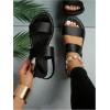 image:imageGORGLITTER Womens Leather Open Toe Braided Ankle Strap Sandals Dressy Summer Beach Vacation Flat SandalsBlack