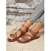 image:imageGORGLITTER Womens Leather Open Toe Braided Ankle Strap Sandals Dressy Summer Beach Vacation Flat SandalsBrown