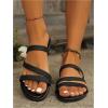 image:imageGORGLITTER Womens Leather Strappy Sandals Slippers Dressy Open Toe Slip on Vacation Summer Beach Flat SandalsBlack