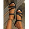 image:imageGORGLITTER Womens Leather Strappy Sandals Slippers Dressy Open Toe Slip on Vacation Summer Beach Flat SandalsBlack