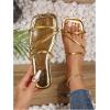 image:imageGORGLITTER Womens Metallic Strappy Flats Sandal Dressy Cute Open Toe Slip on Slides Summer Vacation Beach Sandals 2025Gold