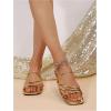 image:imageGORGLITTER Womens Metallic Strappy Flats Sandal Dressy Cute Open Toe Slip on Slides Summer Vacation Beach Sandals 2025Gold Strappy
