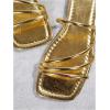 image:imageGORGLITTER Womens Metallic Strappy Flats Sandal Dressy Cute Open Toe Slip on Slides Summer Vacation Beach Sandals 2025Gold Strappy