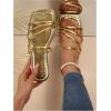 image:imageGORGLITTER Womens Metallic Strappy Flats Sandal Dressy Cute Open Toe Slip on Slides Summer Vacation Beach Sandals 2025Gold Strappy