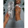 image:imageGORGLITTER Womens Metallic Strappy Flats Sandal Dressy Cute Open Toe Slip on Slides Summer Vacation Beach Sandals 2025Silver