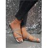 image:imageGORGLITTER Womens Metallic Strappy Flats Sandal Dressy Cute Open Toe Slip on Slides Summer Vacation Beach Sandals 2025Silver Braided