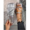 image:imageGORGLITTER Womens Metallic Strappy Flats Sandal Dressy Cute Open Toe Slip on Slides Summer Vacation Beach Sandals 2025Silver Braided