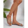 image:imageGORGLITTER Womens Metallic Strappy Flats Sandal Dressy Cute Open Toe Slip on Slides Summer Vacation Beach Sandals 2025Silver Strappy