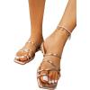 image:imageGORGLITTER Womens Metallic Strappy Sparkly Sandals Dressy Cute Slip on Slide Vacation Summer Weeding Flats SandalsLight Gold