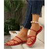 image:imageGORGLITTER Womens Metallic Strappy Sparkly Sandals Dressy Cute Slip on Slide Vacation Summer Weeding Flats SandalsRed
