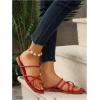 image:imageGORGLITTER Womens Metallic Strappy Sparkly Sandals Dressy Cute Slip on Slide Vacation Summer Weeding Flats SandalsRed