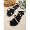 image:imageGORGLITTER Womens Pearl Strappy Flat Sandals Wedding Sandals for Bride Beaded Ankle Strap Toe Ring Slip on Slides Summer VacationBlack