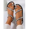 image:imageGORGLITTER Womens Pearl Strappy Flat Sandals Wedding Sandals for Bride Beaded Ankle Strap Toe Ring Slip on Slides Summer VacationBlack