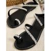 image:imageGORGLITTER Womens Pearl Strappy Flat Sandals Wedding Sandals for Bride Beaded Ankle Strap Toe Ring Slip on Slides Summer VacationBlack