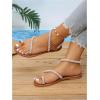 image:imageGORGLITTER Womens Pearl Strappy Flat Sandals Wedding Sandals for Bride Beaded Ankle Strap Toe Ring Slip on Slides Summer VacationBrown