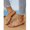 image:imageGORGLITTER Womens Pearl Strappy Flat Sandals Wedding Sandals for Bride Beaded Ankle Strap Toe Ring Slip on Slides Summer VacationBrown