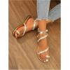 image:imageGORGLITTER Womens Pearl Strappy Flat Sandals Wedding Sandals for Bride Beaded Ankle Strap Toe Ring Slip on Slides Summer VacationGold