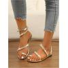 image:imageGORGLITTER Womens Pearl Strappy Flat Sandals Wedding Sandals for Bride Beaded Ankle Strap Toe Ring Slip on Slides Summer VacationGold
