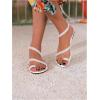 image:imageGORGLITTER Womens Pearl Strappy Flat Sandals Wedding Sandals for Bride Beaded Ankle Strap Toe Ring Slip on Slides Summer VacationWhite