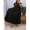 image:imageGORGLITTER Womens Pleated Flowy Chiffon Church Dresses Elegant Summer Short Sleeve Wedding Guest Maxi Dress OutfitsBlack
