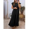 image:imageGORGLITTER Womens Pleated Flowy Chiffon Church Dresses Elegant Summer Short Sleeve Wedding Guest Maxi Dress OutfitsBlack