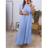 image:imageGORGLITTER Womens Pleated Flowy Chiffon Church Dresses Elegant Summer Short Sleeve Wedding Guest Maxi Dress OutfitsBlue