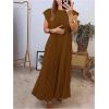 image:imageGORGLITTER Womens Pleated Flowy Chiffon Church Dresses Elegant Summer Short Sleeve Wedding Guest Maxi Dress OutfitsBrown