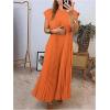 image:imageGORGLITTER Womens Pleated Flowy Chiffon Church Dresses Elegant Summer Short Sleeve Wedding Guest Maxi Dress OutfitsOrange