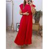 image:imageGORGLITTER Womens Pleated Flowy Chiffon Church Dresses Elegant Summer Short Sleeve Wedding Guest Maxi Dress OutfitsRed