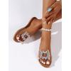 image:imageGORGLITTER Womens Rhinestone Clear Flat Sandals Dressy Cute Sparkly Summer Vacation Slide ShoesBrown