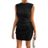 image:imageGORGLITTER Womens Ruched Mini Dress Birthday Wedding Guest Dress Cut Out Drawstring Textured Tank Prom Party DressesPure Black