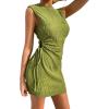 image:imageGORGLITTER Womens Ruched Mini Dress Birthday Wedding Guest Dress Cut Out Drawstring Textured Tank Prom Party DressesPure Green