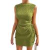 image:imageGORGLITTER Womens Ruched Mini Dress Birthday Wedding Guest Dress Cut Out Drawstring Textured Tank Prom Party DressesPure Green