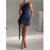 image:imageGORGLITTER Womens Sexy Birthday Mini Dresses Asymmetrical Going Out Club Party Vegas Dinner One Shoulder Fringe DressBlue