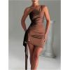 image:imageGORGLITTER Womens Sexy Birthday Mini Dresses Asymmetrical Going Out Club Party Vegas Dinner One Shoulder Fringe DressBrown