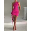 image:imageGORGLITTER Womens Sexy Birthday Mini Dresses Asymmetrical Going Out Club Party Vegas Dinner One Shoulder Fringe DressHot Pink