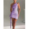 image:imageGORGLITTER Womens Sexy Birthday Mini Dresses Asymmetrical Going Out Club Party Vegas Dinner One Shoulder Fringe DressMauve Purple
