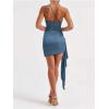 image:imageGORGLITTER Womens Sexy Birthday Mini Dresses Asymmetrical Going Out Club Party Vegas Dinner One Shoulder Fringe DressTeal Blue