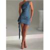 image:imageGORGLITTER Womens Sexy Birthday Mini Dresses Asymmetrical Going Out Club Party Vegas Dinner One Shoulder Fringe DressTeal Blue