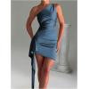 image:imageGORGLITTER Womens Sexy Birthday Mini Dresses Asymmetrical Going Out Club Party Vegas Dinner One Shoulder Fringe DressTeal Blue