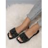 image:imageGORGLITTER Womens Sparkly Rhinestone Strappy Flat Sandals Summer Square Toe Glitter Bling Wedding Shoes Slide SandalsBlack Gllitter