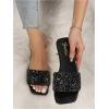 image:imageGORGLITTER Womens Sparkly Rhinestone Strappy Flat Sandals Summer Square Toe Glitter Bling Wedding Shoes Slide SandalsBlack Gllitter